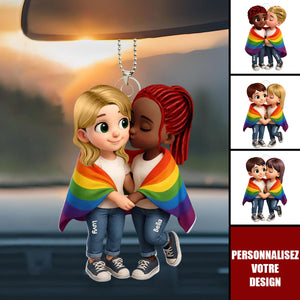 Décoration Voiture Acrylique Personnalisée – Couple LGBT "L’amour est l’amour" Spécial Mois des Fiertés