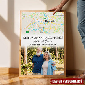 Affiche Personnalisée “C’est Là Où Tout a Commencé” – Carte du Lieu & Photo