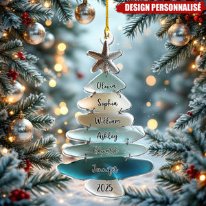 Ornement de Noël Personnalisé en Forme de Sapin – Cadeau Familial Unique