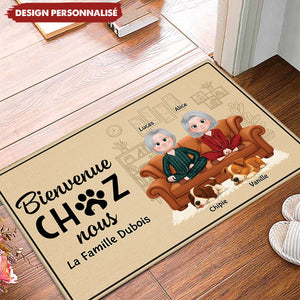 Tapis de Bienvenue Personnalisé – Famille & Animaux, Cadeau Unique pour la Maison