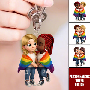 Porte-clés Acrylique Personnalisé – Couple LGBT "Love is Love" – Spécial Fierté