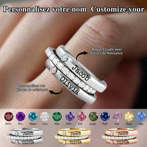 Bague Couple Personnalisée avec Noms et Pierres de Naissance