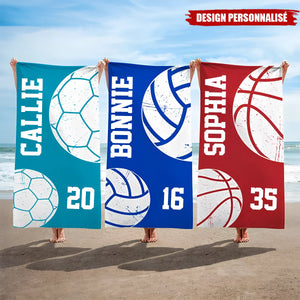 Serviette de Plage Personnalisée avec Nom et Numéro – Design Sportif Unique