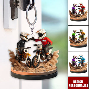 Porte-clés Personnalisé Père et Fils en Moto – Cadeau Unique pour Papa