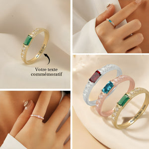 Bague Commémorative Personnalisée avec Pierre de Naissance – Cadeau de Souvenir