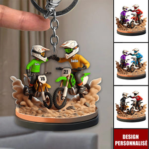 Porte-clés Personnalisé Père et Fils en Moto – Cadeau Unique pour Papa