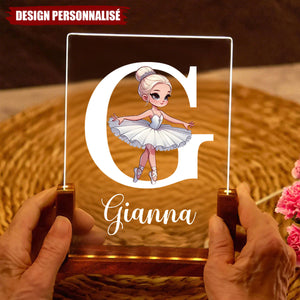 Lampe LED Acrylique Personnalisée avec initiale et fille ballerine - Cadeau Unique pour Enfants
