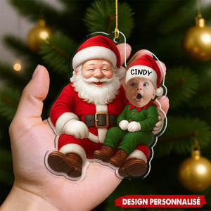 Ornement Acrylique Personnalisé Père Noël & Bébé – Décoration Unique pour Sapin de Noël