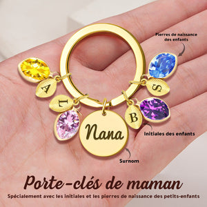 Porte-clés personnalisé pour maman avec pierres de naissance et initiales