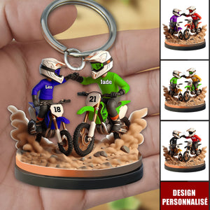 Porte-clés Personnalisé Père et Fils en Moto – Cadeau Unique pour Papa