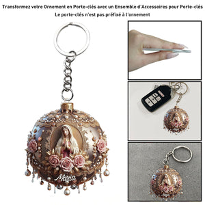 Ornement Chrétien Personnalisé – Vierge Marie et Roses Élégantes