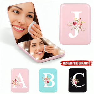 Miroir de Poche Personnalisé avec Initiale Florale – Cadeau Élégant et Pratique