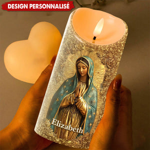 Bougie LED Personnalisée avec Sainte Vierge Marie – Lumière Spirituelle et Décoration Émotionnelle