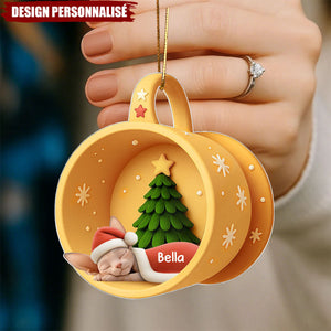 Ornement Acrylique Personnalisé - Chats Endormis Dans Une Tasse Douillette