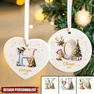 Décoration de Noël Personnalisée avec Initiale – Cerf et Sapin Magiques 2025