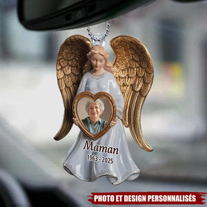 Porte-clés acrylique personnalisé avec ailes d'ange et photo
