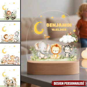 Lampe LED Personnalisée – Animaux de la Savane sous la Lune