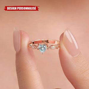 Bague Personnalisée avec Pierre de Naissance – Design Cœur Élégant et Gravure Prénom