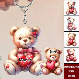 Porte-clés Ours Personnalisé avec Prénoms – Cadeau Tendre pour Maman