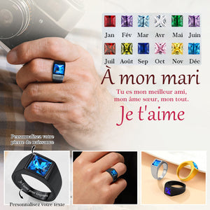 Bague chevalière personnalisée avec pierre de naissance à coupe carrée pour homme