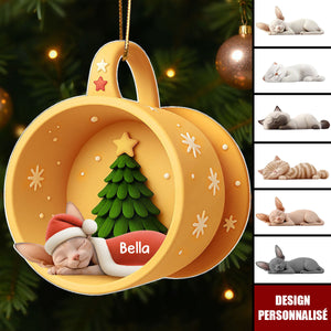 Ornement Acrylique Personnalisé - Chats Endormis Dans Une Tasse Douillette