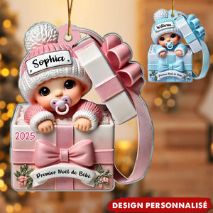 Suspension Acrylique Personnalisée – Bébé dans une Boîte Cadeau – Cadeau pour Nouveau-né