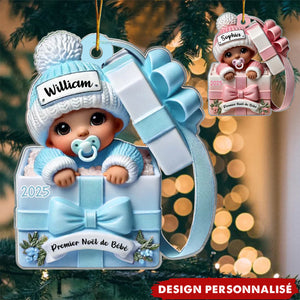 Suspension Acrylique Personnalisée – Bébé dans une Boîte Cadeau – Cadeau pour Nouveau-né