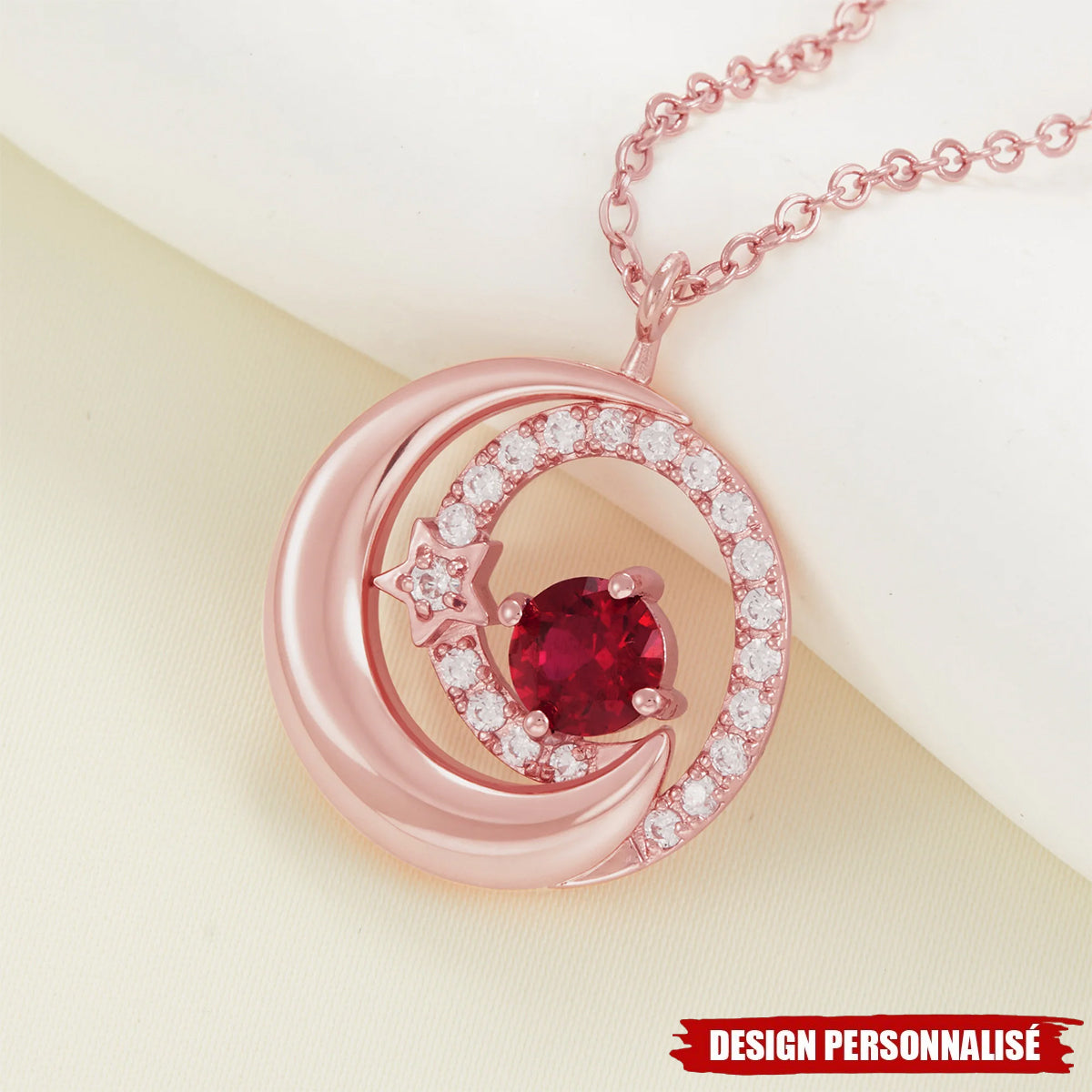 Collier Lune-Étoile avec Pierre de Naissance Personnalisée – Bijou Élégant et Unique