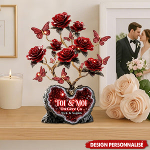 Plaque Personnalisée aux Roses Rouges — Cadeau de Saint-Valentin pour Couple