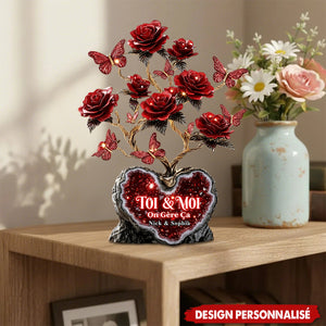Plaque Personnalisée aux Roses Rouges — Cadeau de Saint-Valentin pour Couple