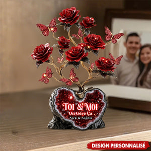 Plaque Personnalisée aux Roses Rouges — Cadeau de Saint-Valentin pour Couple