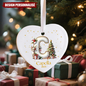 Décoration de Noël Personnalisée avec Initiale – Cerf et Sapin Magiques 2025