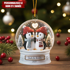 Ornement Personnalisé Couple de Manchots – Cadeau avec Noms et Année