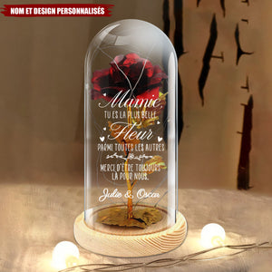 Rose Éternelle Personnalisée pour Mamie – Cloche en Verre avec Texte Gravé et Lumières LED