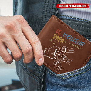 Portefeuille personnalisé – Le Meilleur Papa avec Poings et Prénoms des Enfants