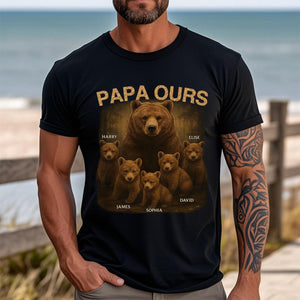 T-shirt personnalisé Papa Ours – Cadeau adorable pour papa avec noms des enfants