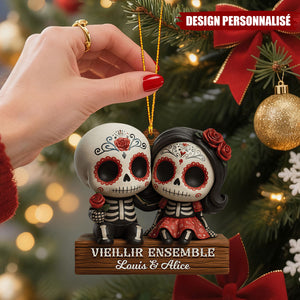 Ornement Couple Calavera Personnalisé – Cadeau avec Noms et Année