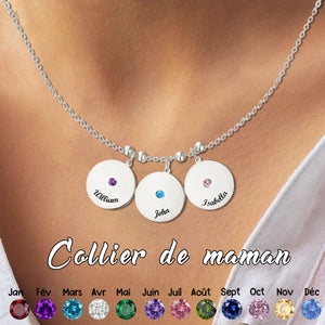 Collier Personnalisé avec Nom Gravé et Pierre de Naissance – Cadeau pour la Fête des Mères