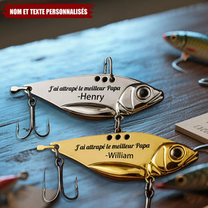 Appât de Pêche Personnalisé – "J'ai attrapé le meilleur Papa" avec Nom Gravé – Cadeau Fête des Pères Original