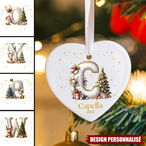 Décoration de Noël Personnalisée avec Initiale – Cerf et Sapin Magiques 2025