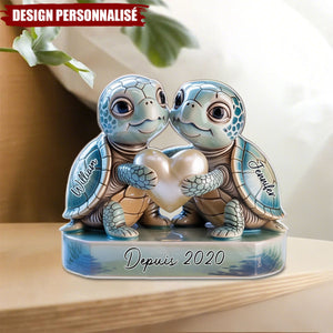 Plaque Acrylique Personnalisée – Couple de Tortues Amoureuses