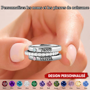 Bague Couple Personnalisée avec Noms et Pierres de Naissance