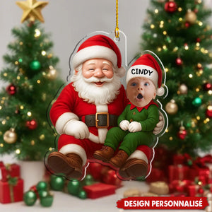 Ornement Acrylique Personnalisé Père Noël & Bébé – Décoration Unique pour Sapin de Noël