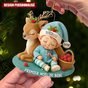 Suspension de Noël en Acrylique Personnalisée – Premier Noël de Bébé avec Petit Renne