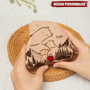 Nouvelle Version de la Famille d'Ours Enlacés – Puzzle en Bois Personnalisé de la Famille Ours