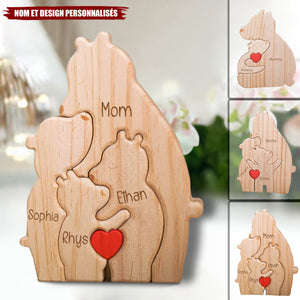 Puzzle Familial en Bois - Ours Personnalisé - Cadeau Fête des Mères