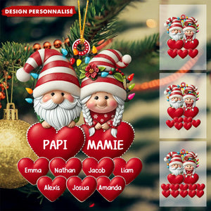 Ornement de Noël Personnalisé Lutins avec Cœurs – Prénoms et Surnoms au Choix