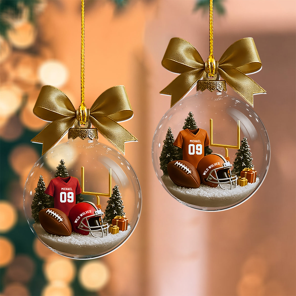 Ornement Transparent de Football Américain Personnalisé – Noms, Numéros et Noms d’Équipe Personnalisés