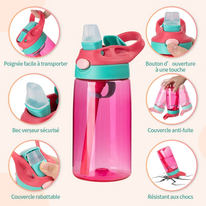 Gourde Personnalisée pour Enfants – Bouteille d’Eau avec Paille Intégrée et Prénom Gravé