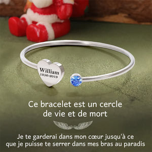 Bracelet Cœur avec Pierre de Naissance et Texte Commémoratif Personnalisé